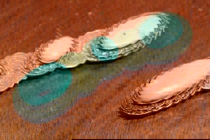 Chinese Gilt Metal Belt Buckle with Turquoise Inlay.