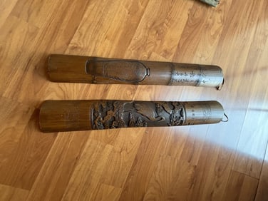 Two Chinese carved bamboo wall hangings