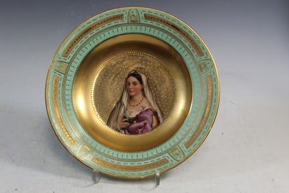 Hand Painted Royal Vienna Gold Encrusted Portrait Plate Signed Donna Bellino.