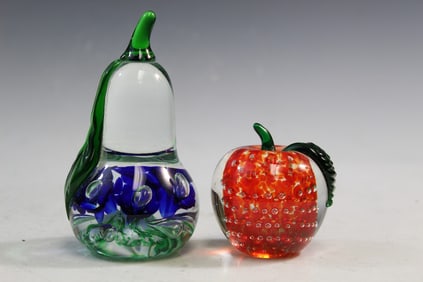 Two Glass Fruit Paperweights