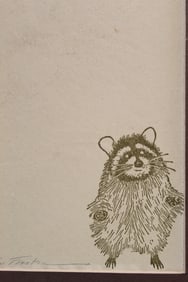 Gwen Frostic Raccoon Block Print, Signed.