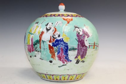 Chinese Turquoise Glazed Famille Rose Porcelain Ginger Jar