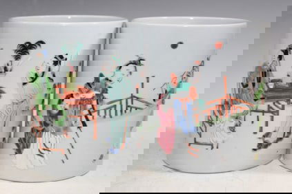 Pair of Chinese Famille Rose Porcelain Brush Pots
