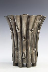 Japanese Bamboo Shaped Silver Plated Brush Pot.