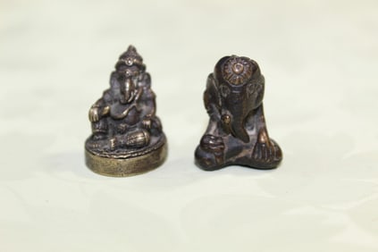 Two Indian Bronze Miniature Ganesha Figurines