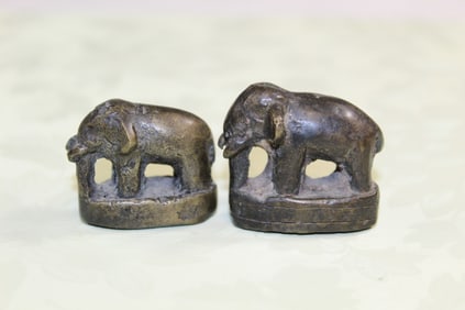 Two Asian Bronze Elephant Weights