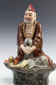 Chinese Famille Rose Porcelain Statue of Jigong Buddha