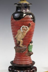 Japanese Sumida Gawa Pottery Vase Lamp