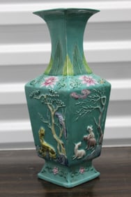 Chinese Turquoise Glazed Square Vase
