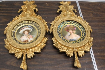 Pair of Hand-painted Porcelain Dishes Framed, One Rosenthal "Liebesbrief", One Vienna-style with