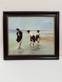 Martin Driscoll, original oil painting on board- three ladies at beach