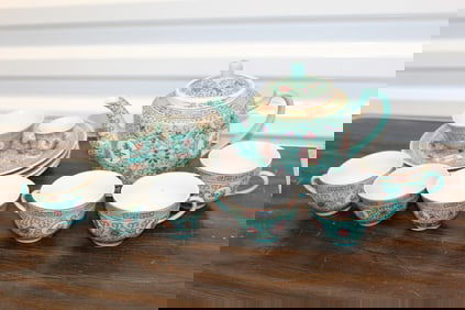 Chinese Turquoise Glazed Famille Rose Porcelain Tea Set