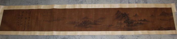 Chinese Ink Painting Scroll on Silk of River Scene