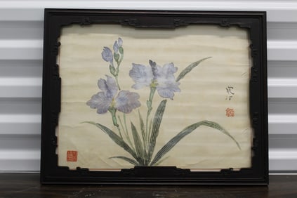 Chinese Watercolor Painting on Paper of Lily Flowers