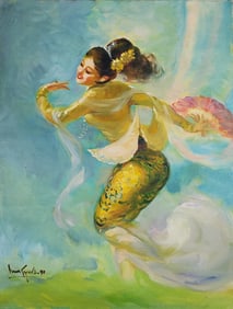 Myanmar (Burmese) Dancer, by Lun Gywe, Oil on Canvas.
