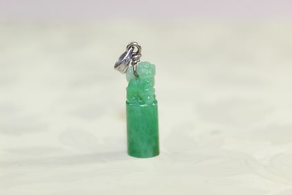Chinese Jadeite Seal Pendant with Platinum Bail
