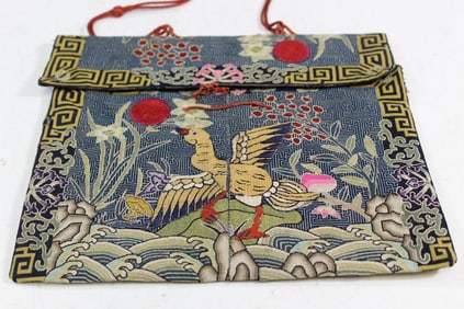 Chinese Silk Brocade Embroidery Handbag Made of Two Court Badges.