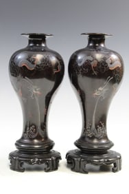 Pair of Chinese Export Lacquered Vases