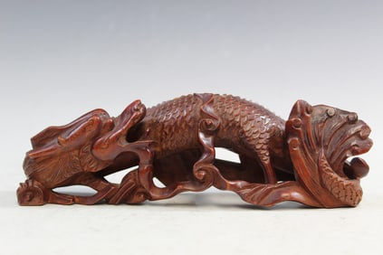 Chinese Carved Wood Dragon Brush Stand