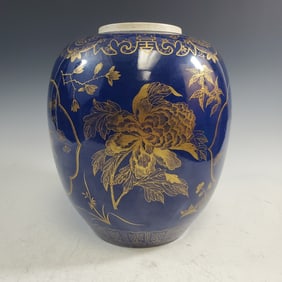 Chinese Gilt Powder Blue Porcelain Jar