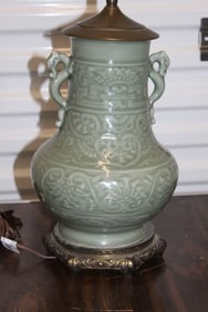 Chinese Celadon Glaze Porcelain Vase Lamp