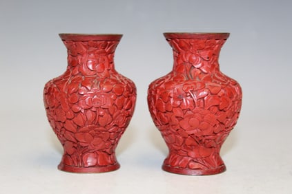 Pair of Chinese Cinnabar Small Vases