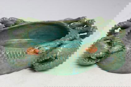 Chinese Green Glazed Pottery Crab Brush Washer