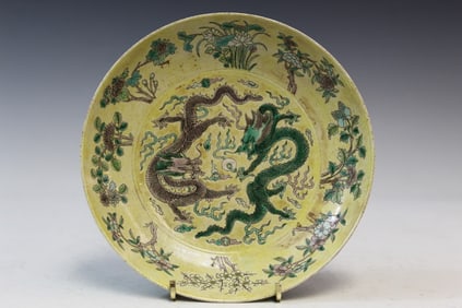 Chinese Wucai Porcelain Dragon Dish