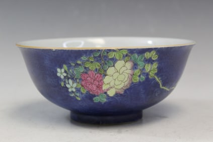 Chinese Blue Glazed Famille Rose Porcelain Bowl