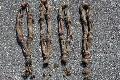 Four Silver and Golden Color Thread Tassels