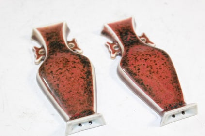 Pair of Chinese Red Glazed Porcelain Wall Pockets