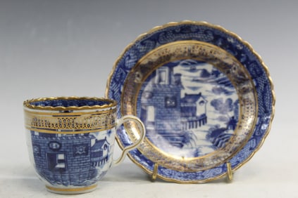 Chinese Export Nanking Blue and White Porcelain Cup and Saucer