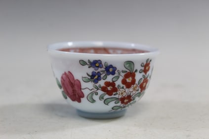 Enamel on White Glass Cup in Chinese Export Style
