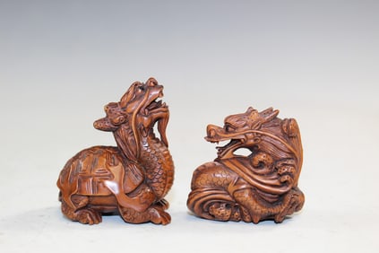Two Japanese Carved Wood Figurines