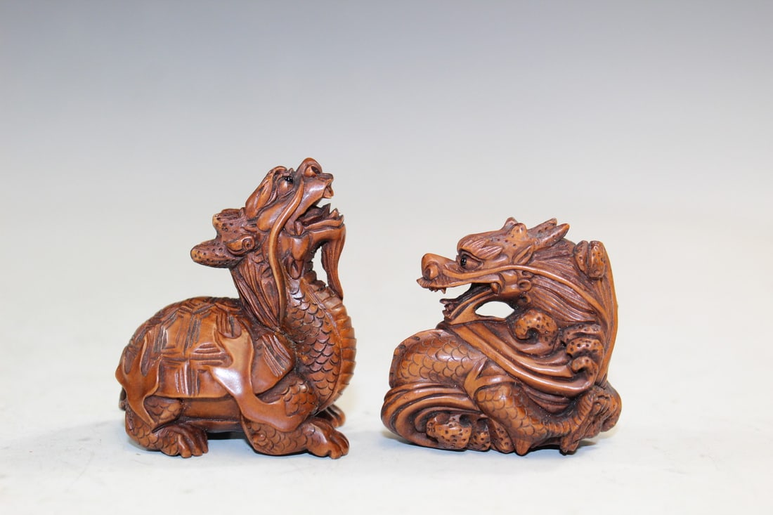 Two Japanese Carved Wood Figurines (1 of 8)