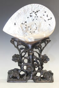 Chinese Carved Sheel on Wood Stand