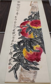Chinese Ink and Watercolor Painting Scroll of Flowers