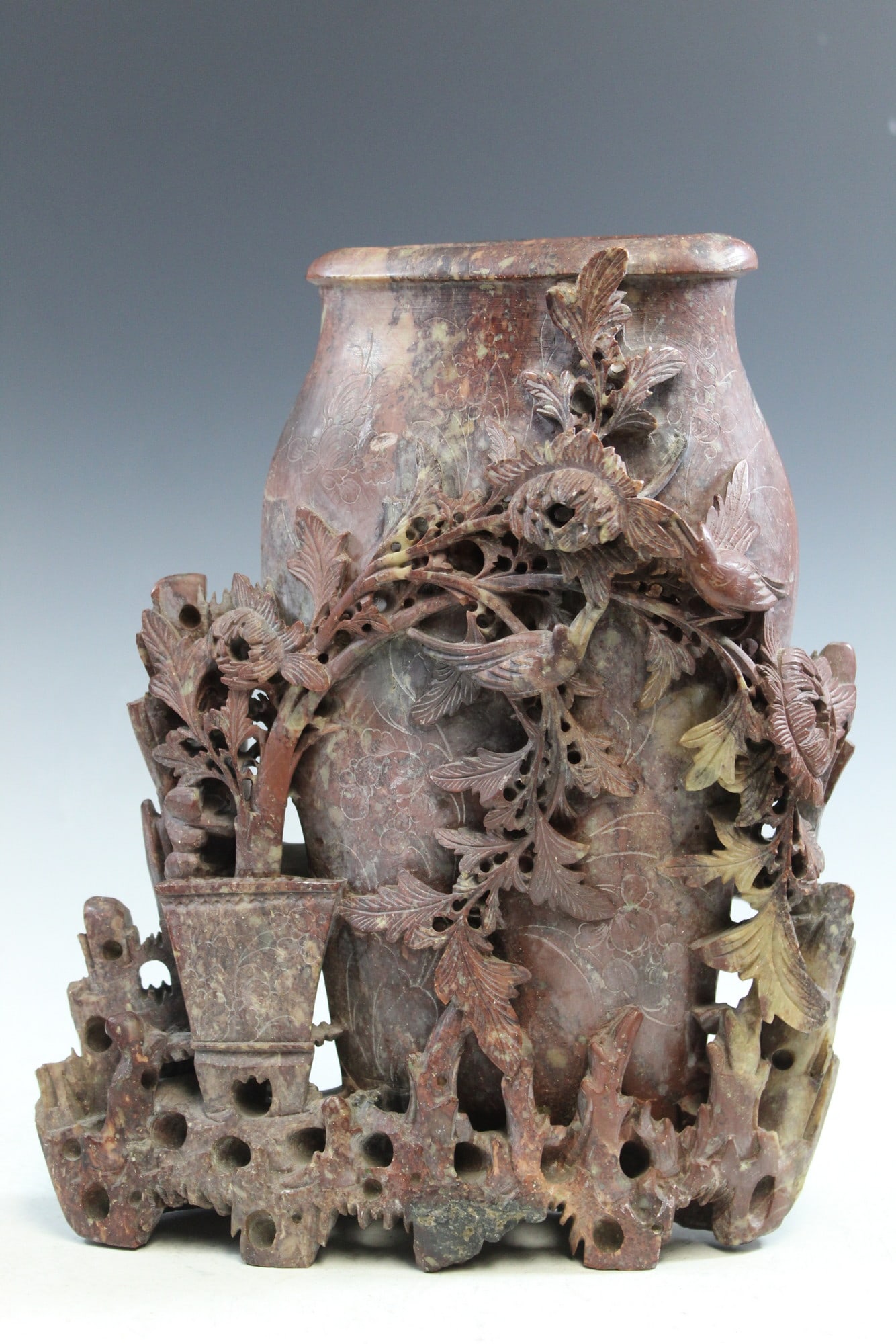 Large Chinese Carved Soapstone Vase (1 of 5)