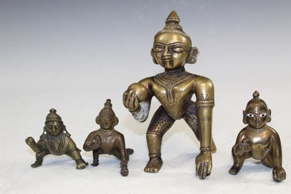 Four Indian Bronze Statues of Bala Krishna