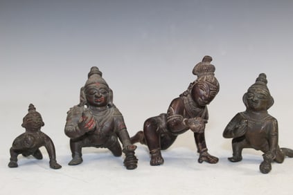 Four Indian Bronze Statues of Bala Krishna