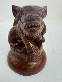 Chinese wooden foo dog with red glaze