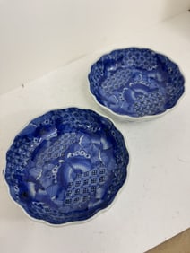 Two Japanese blue and white Imari bowls