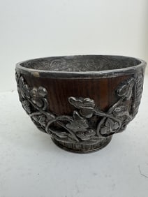 Antique bowl with wood and silver, possibly Burmese Thabeik or Tibetan