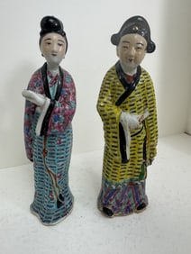 Two Chinese export Famille Rose porcelain statues