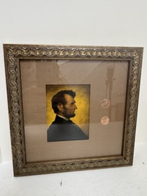 2025 D Penny Framed print of Abraham Lincoln and 2 pennies