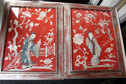 Two Chinese silk embroidery panels of immortals