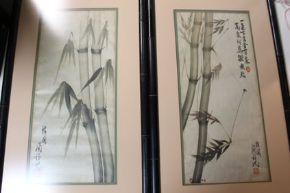 Pair of Korean ink and water color painting on paper of bamboo