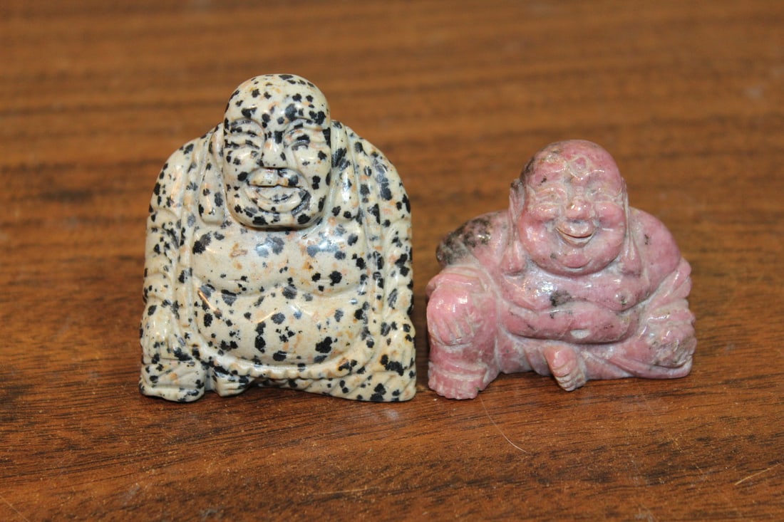 Two Chinese Carved Stone Laughing Buddha Figurines (1 of 3)