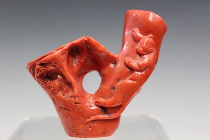 Chinese Carved Red Coral Brush Rest