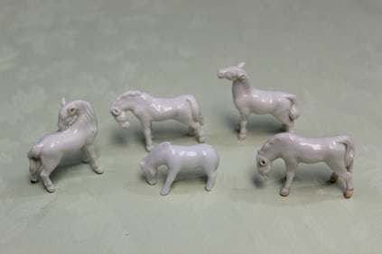 Five Chinse Blanc de Chine Miniature Porcelain Horses.